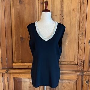 Laura Ashley Black & White Bling Beaded Neck Camisole Sweater Top Sz. MD.